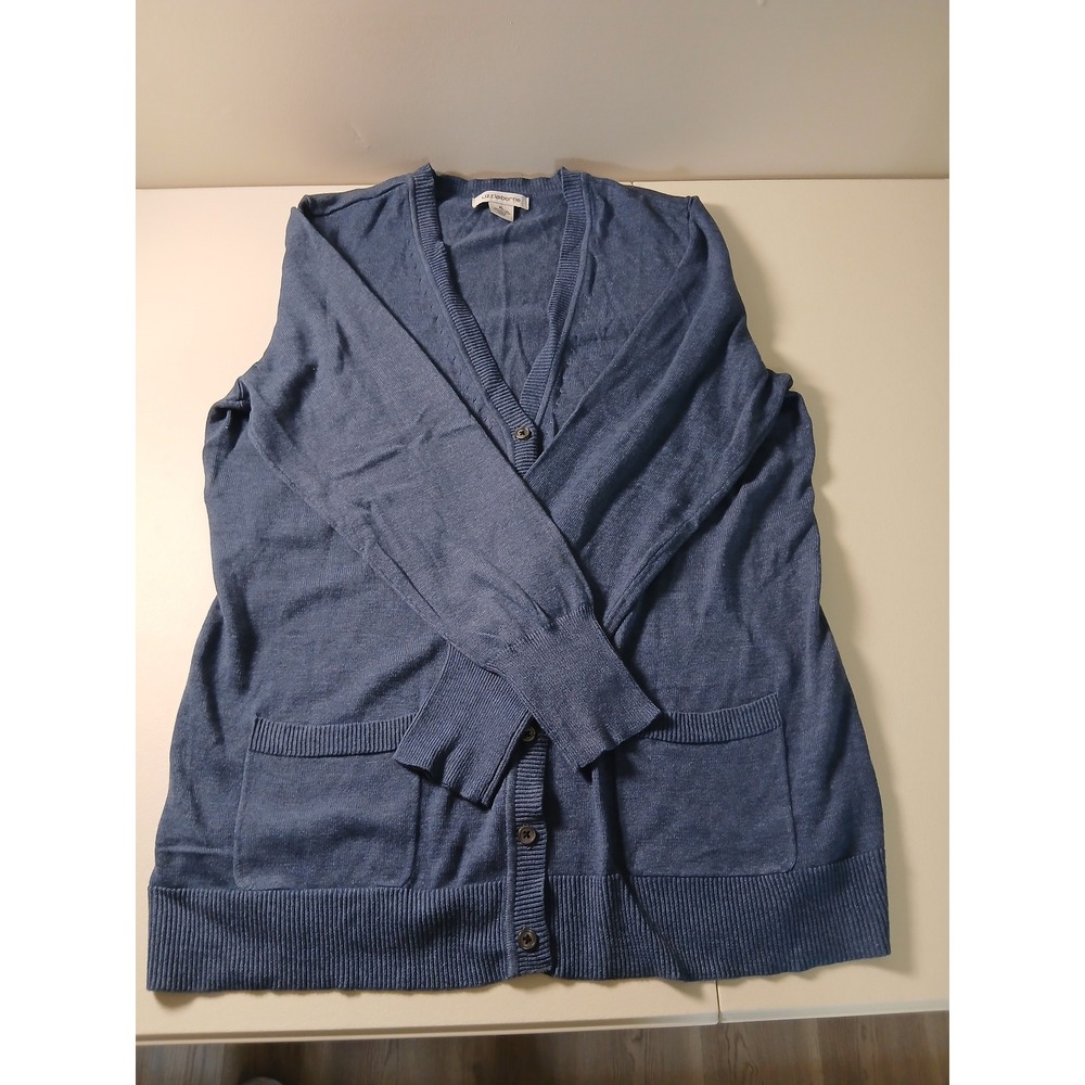 Liz Claiborne Blue V-Neck Button Front Cardigan Sweater with Pockets Womens XL